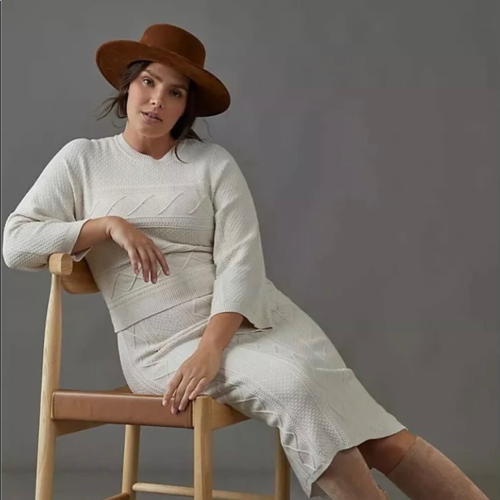 Current Air “Hayden” MIDI Sweater Dress, Cream Cable Knit Layered, Sz SP, NWOT’s